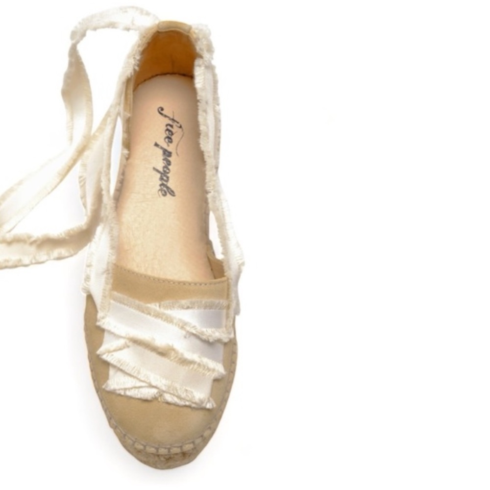 Free People Beige espadrille wedge sandals with cream ankle ties - Picture 6 of 13